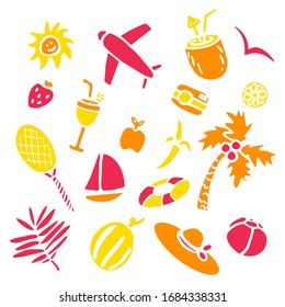 Summer icons set. Hand drawn collection. Summer elements.
