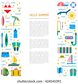 Summer icons set for summer holiday and travel. Summer icon on the theme of summer, travel, trekking, vacation, weekend beach. Summer icons flat, outline. Icon summer time. Summer icons for design. 