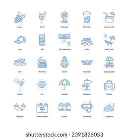 Summer icons set isolate white background vector stock illustration