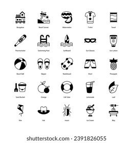 Summer icons set isolate white background vector stock illustration