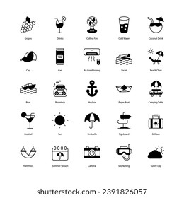 Summer icons set isolate white background vector stock illustration