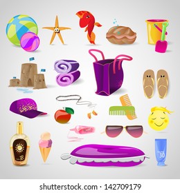 Summer Icons Set - Isolated On Gray Background - Vector Illustration, Graphic Design Editable For Your Design. Logo Symbols 