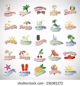 Summer Icons Set - Isolated On Gray Background - Vector Illustration, Graphic Design Editable For Your Design