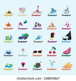 Summer Icons Set - Isolated On Blue Background - Vector Illustration, Graphic Design, Editable For Your Design