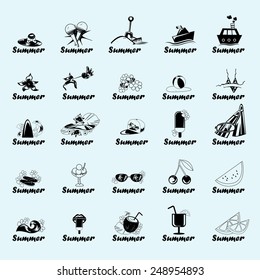 Summer Icons Set - Isolated On Blue Background - Vector Illustration, Graphic Design, Editable For Your Design