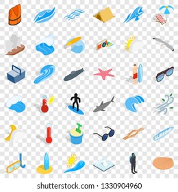 Summer icons set. Isometric style of 36 summer vector icons for web for any design