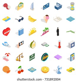 Summer icons set. Isometric style of 36 summer vector icons for web isolated on white background