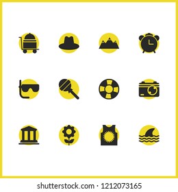 Summer icons set with lifebuoy, hat and flower elements. Set of summer icons and museum concept. Editable vector elements for logo app UI design.