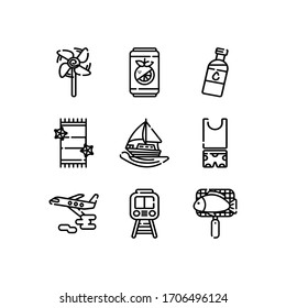 Summer icons set line - vector