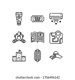 Summer icons set line - vector
