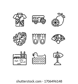 Summer icons set line - vector