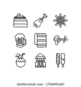 Summer icons set line - vector