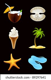 Summer icons, set on black