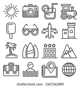 Summer Icons Set on White Background. Line Style Vector