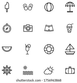 Summer Icons Set Outline Holiday