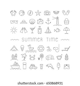 Summer Icons Set Outline Holiday.