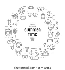 Summer Icons Set Outline Holiday.