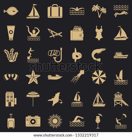 Summer icons set. Simle style of 36 summer vector icons for web for any design