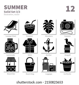 Summer icons set, Solid, vector and illustration set 3