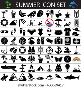 summer icons set, travel and vacation signs