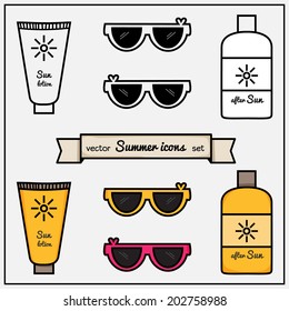 Summer icons set. Vector.