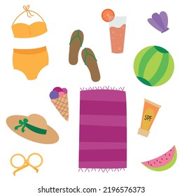 Summer icons set. Vector Illustration.