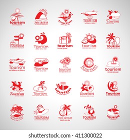 Summer Icons Set-Isolated On Gray Background.Vector Illustration,Graphic Design.Collection Of Vacation Icons. Travel Concept