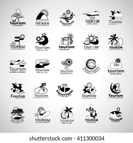 Summer Icons Set-Isolated On Gray Background.Vector Illustration,Graphic Design.Collection Of Vacation Icons. Travel Concept