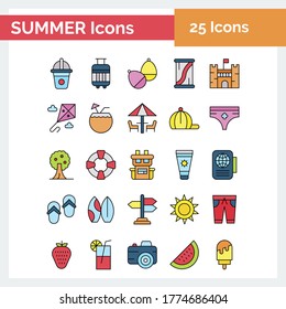summer icons sets filed line