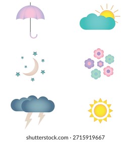 Summer icons of the sky, sun, cloud, and umbrella