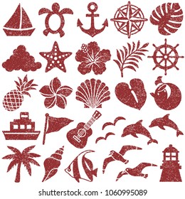 summer icons. stamp set.