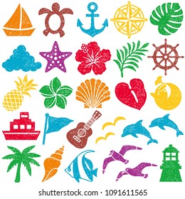 summer icons. stamp set.