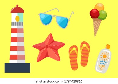 Summer icons. Stock vector illustration. Logo