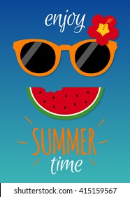 Summer icons and text with gradient background. Summer holidays concept illustration vector.