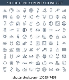 summer icons. Trendy 100 summer icons. Contain icons such as tent, woman hat, sunglasses, emot in sun glasses, restaurant table, cloud, landscape. summer icon for web and mobile.
