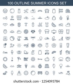 summer icons. Trendy summer icons. Contain icons such as island, boat, nesting house, sun, bench, plastic ball, tree, ice cream on stick, inflatable pool and umbrella. summer icon for web and mobile.