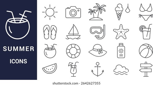 Summer Icons for Vacation, Beach, and Outdoor Fun