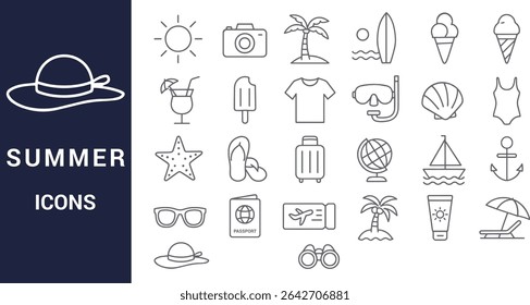 Summer Icons for Vacation, Beach, and Outdoor Activities