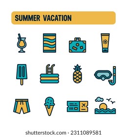 Summer icons. Summer vacation vector set. Color icon design.