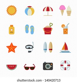 Summer Icons and Vacation Icons with White Background