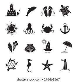 Summer icons. Vector of black color.  EPS-10 (non transparent elements,non gradient). 