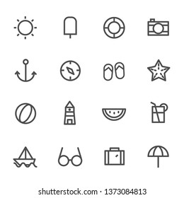 Summer Icons Vector Illustration, Editable Stroke