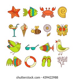 Summer Icons with White Background