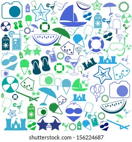Summer Icons with White Background - vector silhouette illustration 