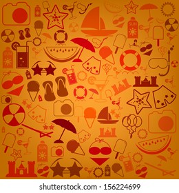 Summer Icons with White Background - vector silhouette illustration 