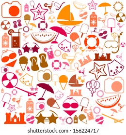 Summer Icons with White Background - vector silhouette illustration 