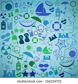 Summer Icons with White Background - vector silhouette illustration 