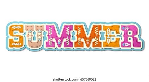 Summer, illustrated colorful word on white background, vector illustration, eps 10 with transparency