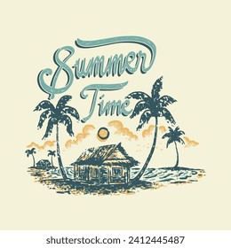 summer illustration beach graphic tropical design palm vintage sunset badge sunrise drawing vector