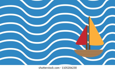 Summer illustration. Boat on the sea. Sea background.Summer backdrop.Beautiful summer background with boat in the sea. Vector illustration. 